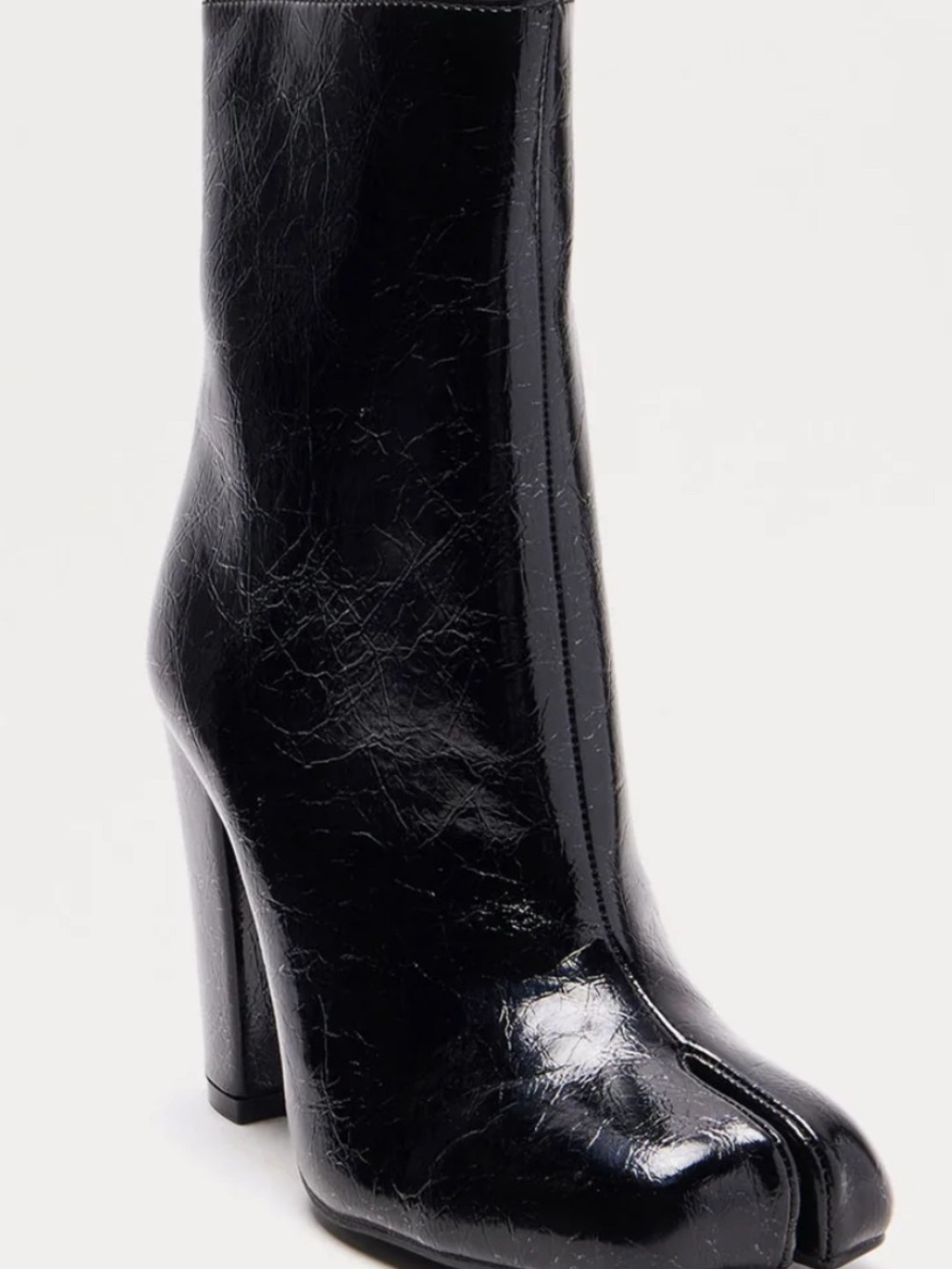 Fashion Nova TABI Black Split-Toe Patent High-Heel Ankle Boots